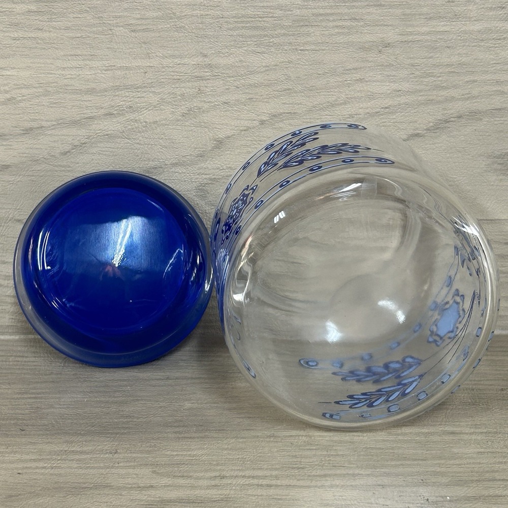 Anchor Hocking Glass Pietro Gobeo Blue Kitchen Canister Flower w Lid Small 5.5" - Picture 5 of 6